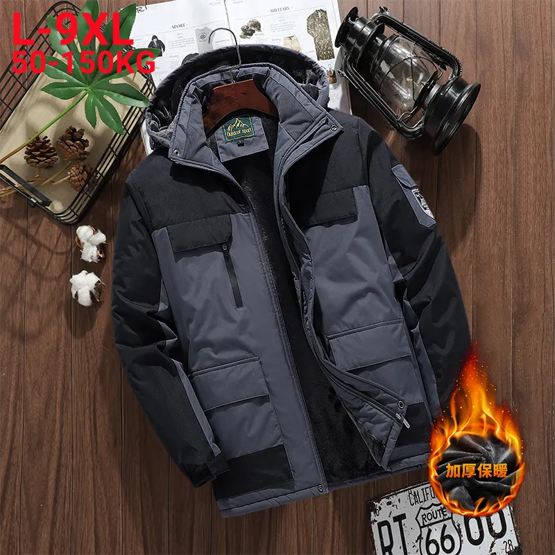 Parkas masculina PLUS TAMANHO 9XL 8XL 7XL WINTRO INVERMOTEMPERATURA MENINOS PARKA MENOS QUENTES EXPERMENTOS DE FLEECE LABE