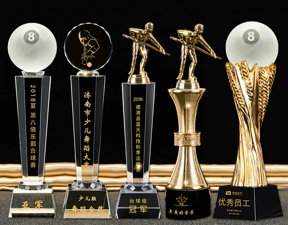 Objetos decorativos Billiards DIY Snooker Crystal K9 Champion Trophy Awards Nome do laser 230815