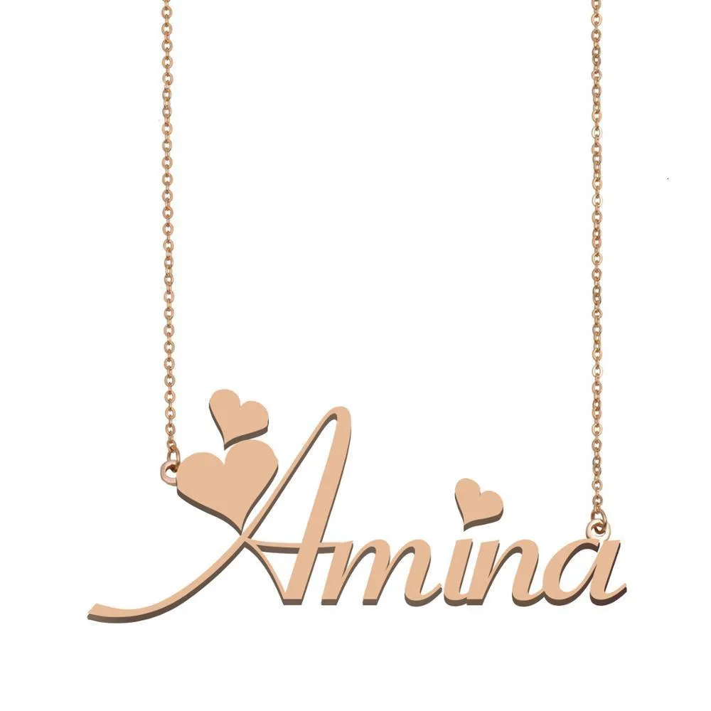 Charms Amina Name Necklace Sterling Silver Custom Nameplate for Women Girls Friends Birthday Wedding Christmas Mother Gift 230815