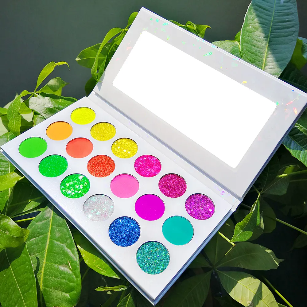 18 Colors Private Label Eyeshadow Palette Bright Glitter Neon Pigment Shadows Colorful Natural Simple Eye Makeup Low Moq