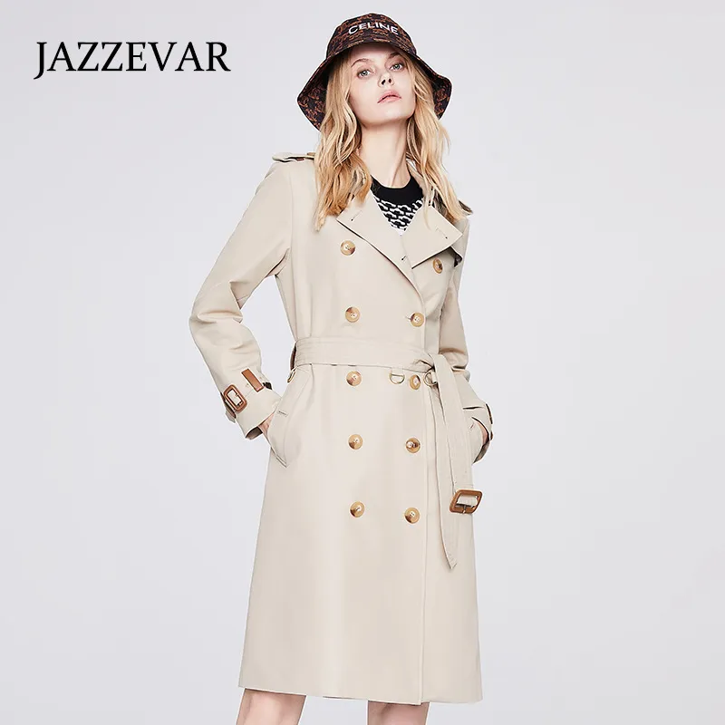 Women's Trench Coats JAZZEVAR Windbreaker Jacket Spring 2023 Doublebreasted Temperament Slim Long 230815