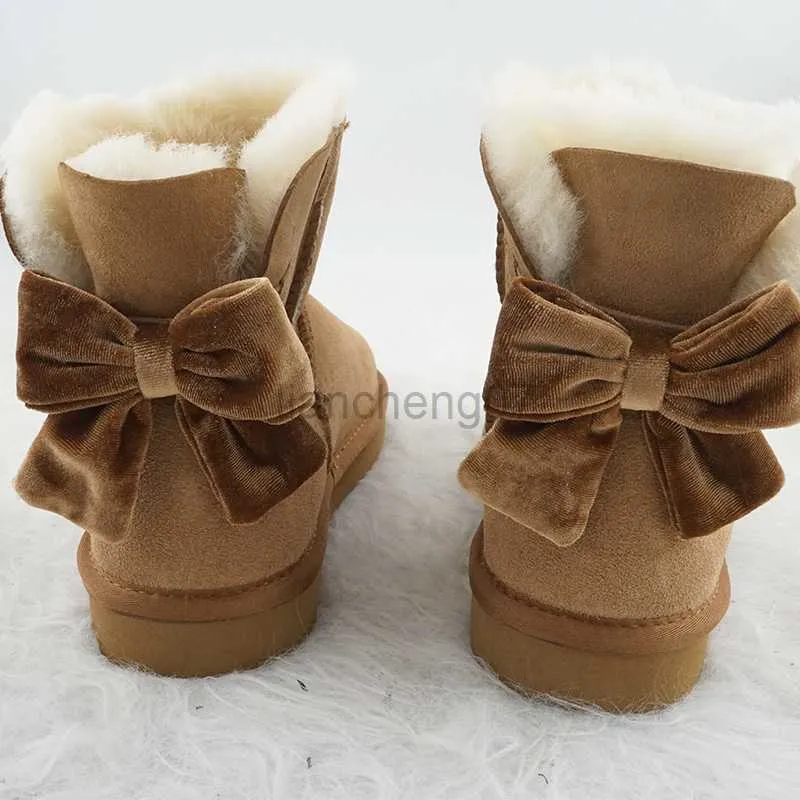 Сапоги New Bow Women Boots Boots Snownuine Sheepskin Кожа мод