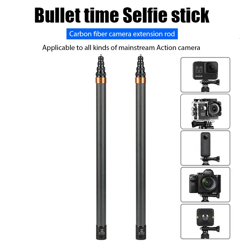 Monopods de selfie para Insta360 X3 Acessórios 290cm Stick de fibra de carbono para ação DJI 43 Câmera esportiva Super Long 230816