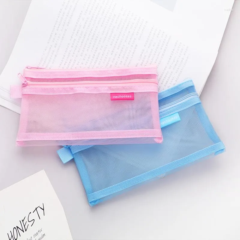 Storage Bags Simple Transparent Zipper Pencil Case Mesh Cosmetic Bag Clear Stationery Nylon Makeup Pouch Portable Travel Handbag