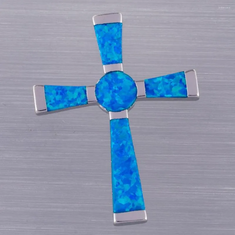 Colares de pingentes Kongmoon Simples Latin Cross Ocean Blue Fire Opal Silver Plated Jóias para Mulheres Colar