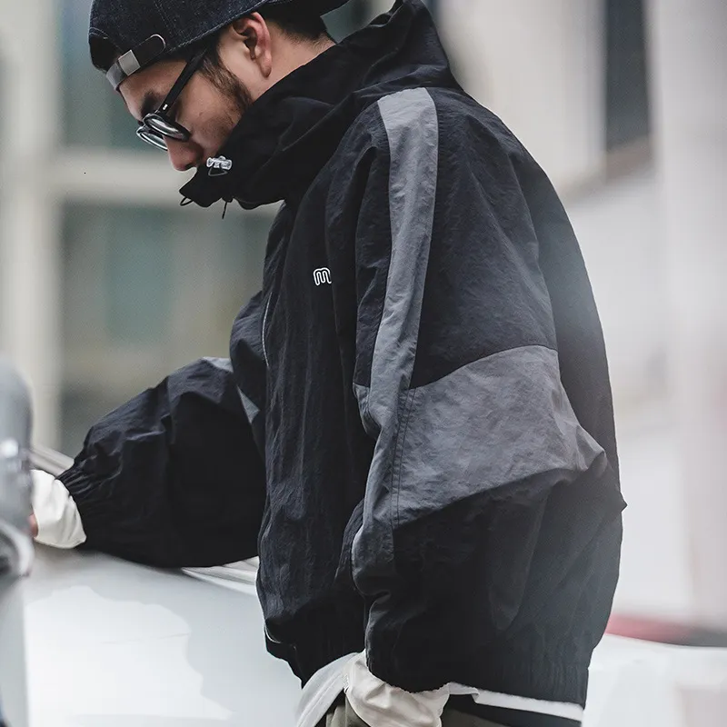 Mens Vintage Windbreaker Jacket, Patchwork Removable Double