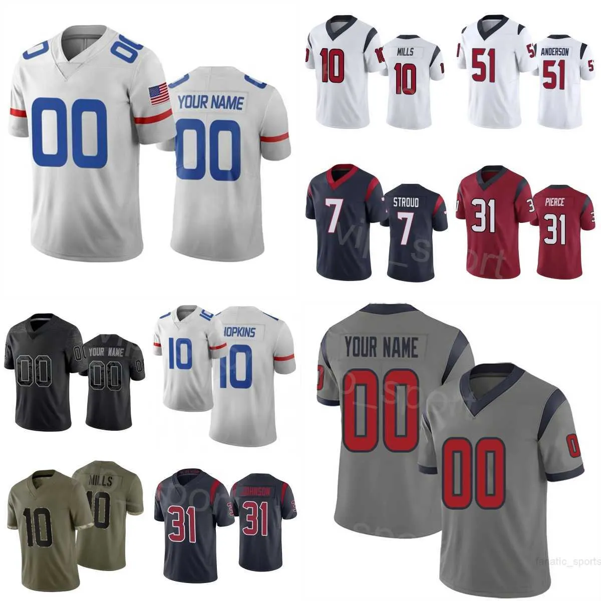 Custom Football 12 Nico Collins Jerseys 51 Will Anderson CJ Stroud 10 Davis Mills 31 Dameon Pierce 33 Dare Ogunbowale Olive Salute To Service Uniform Man Woman Youth