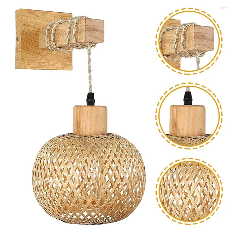 Wall Lamp Indoor Light Fixture Wood Wicker Sconce Farmhouse Bathroom Wooden Rustic