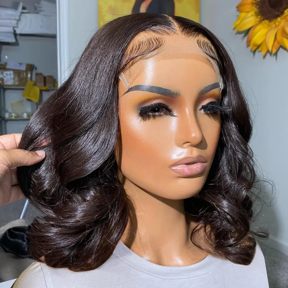 Cosdelu 5X5 Transparent Body Wave Lace Frontal Wigs 12 14 16 Inch 4X4 Lace Closure 180% Density Wig Peruvian Human Hair Remy