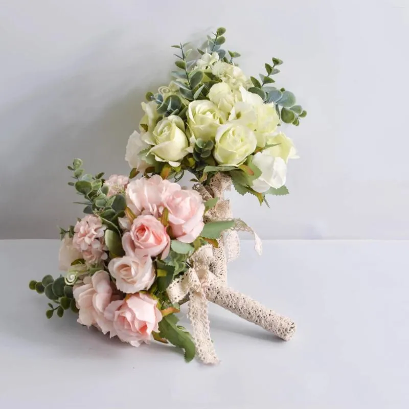 Fiori di matrimonio mazzi da sposa mazzi da sposa in poliestere rosa rosa rosa artificiale artificiale fiore bouquet accessori decorazioni