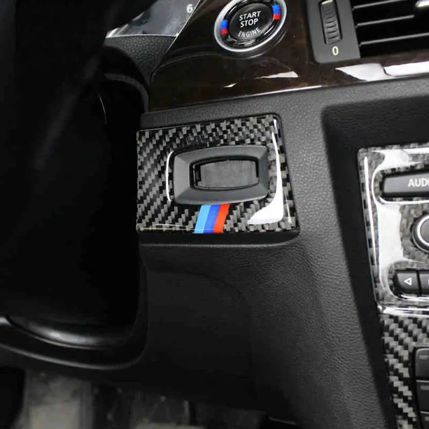 Bilstyling för BMW E90 E92 E93 Kolfiber Key Hole Protection Circle Tänds Switch Decoration Circle 2005-2012 3 Series Auto 250i