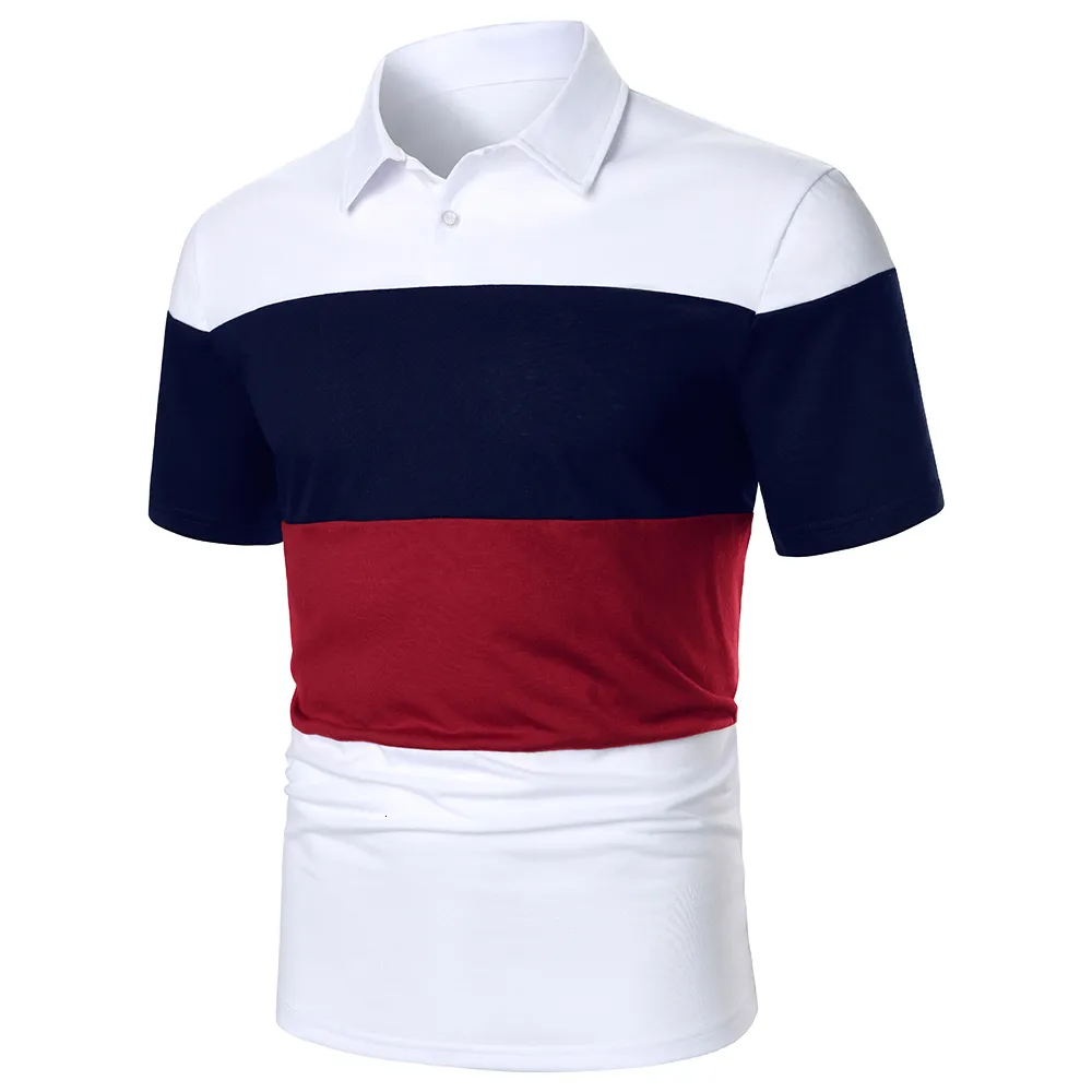 Herenpolo's Poloshirt met korte mouwen voor heren, driekleurig gesplitst ontwerp, urban business casual streetwear mode-revers 230815