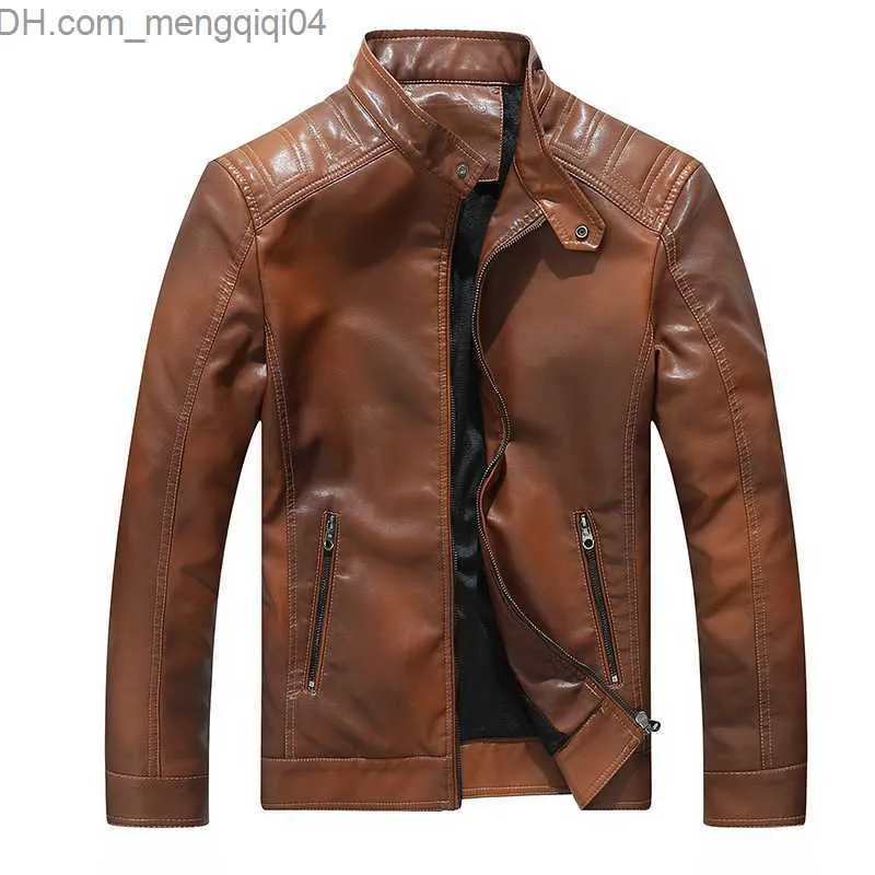 Men's Jackets Autumn and Winter New Standing Collar Motorcycle Men's Gradient Pu Leather Jacket Z230817