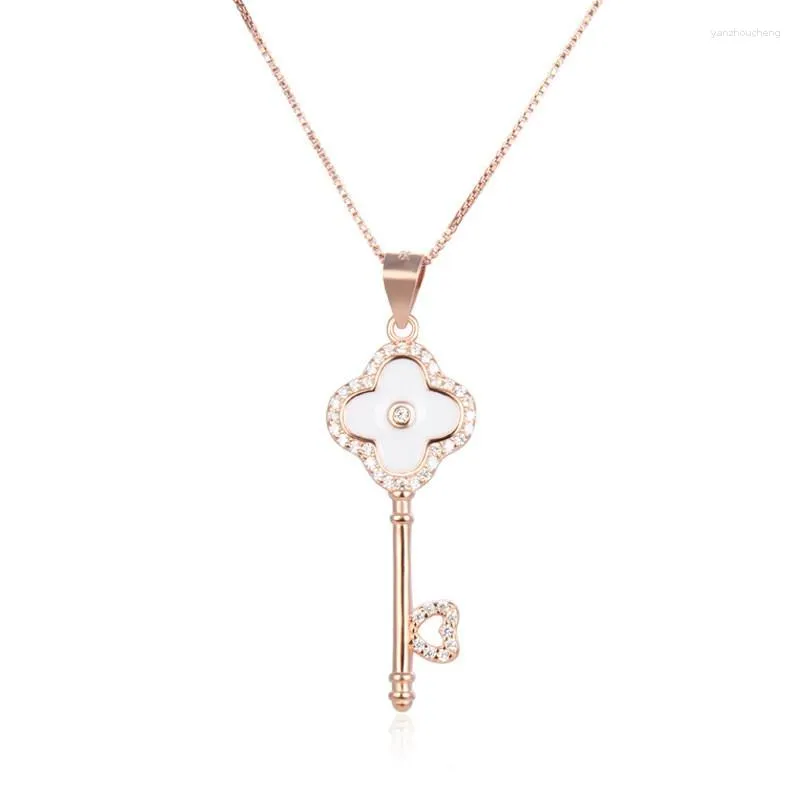 Chains Lefei Jewelry 925 Silver Fashion Trendy Luxury Creative Diamond-set Key Necklace For Women Girl Party Wedding Charm Elegant Gift