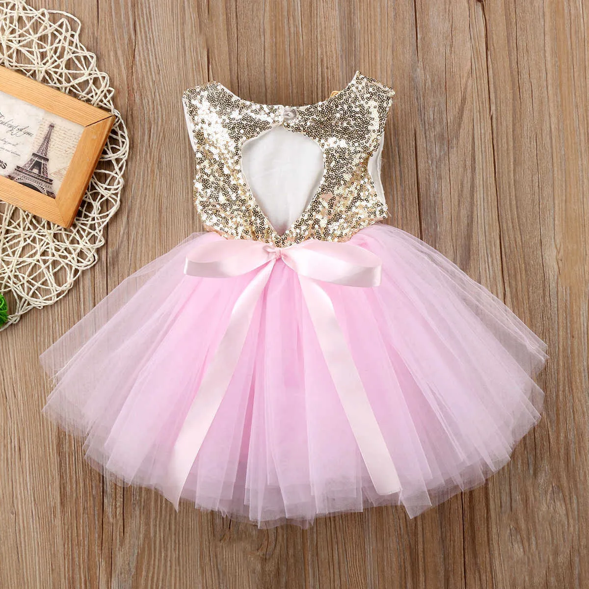 Girl's Dresses Girl Birthday Tulle Dress Backless Bow Wedding Gown Kids Party Wear Princess Pink Dress Baby Girl Bowknot Dresses