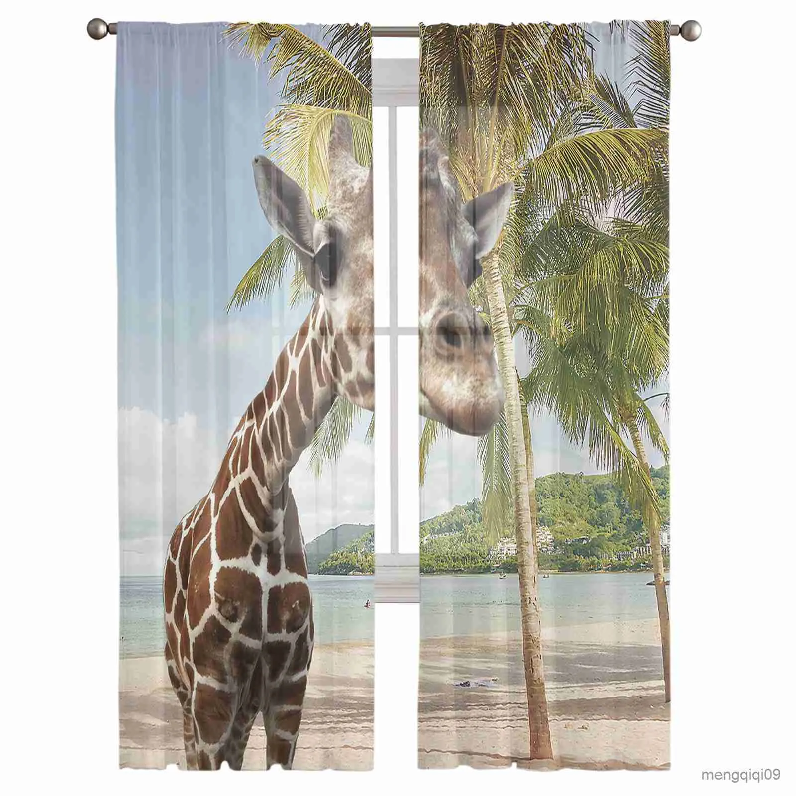 Tenda Giraffa Albero tropicale Spiaggia Tende trasparenti per finestra per tende da camera da letto Tende in tulle per soggiorno Tende in chiffon