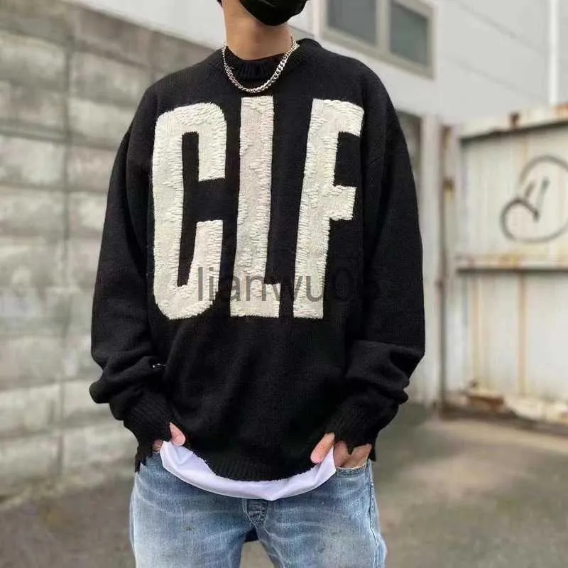 Men's Sweaters Vintage SAINT MICHAEL Sweater Exquisite Letter Jacquard CLF Streetwear Loose Knit Pullovers Men Women Autumn Winter Clothing J230806