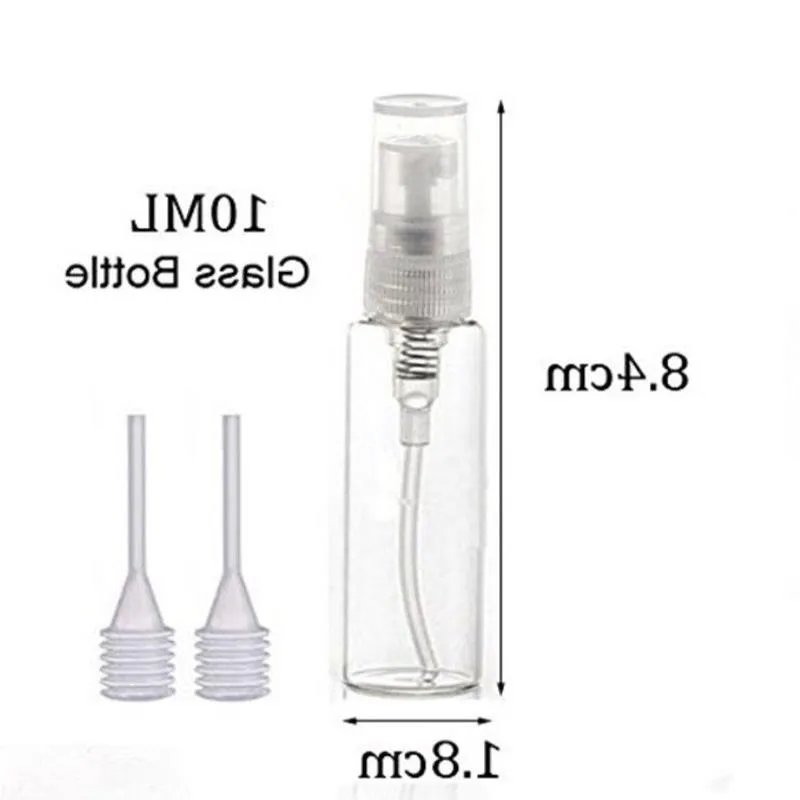 Glass Clear 10 ml 1/3 uncji Atomizer Fiolowa butelka spray do sprayu Perfumy pusta drobna mgła próbka butelka Bezpłatna Pipeta Pipeta Podróż FVLSA