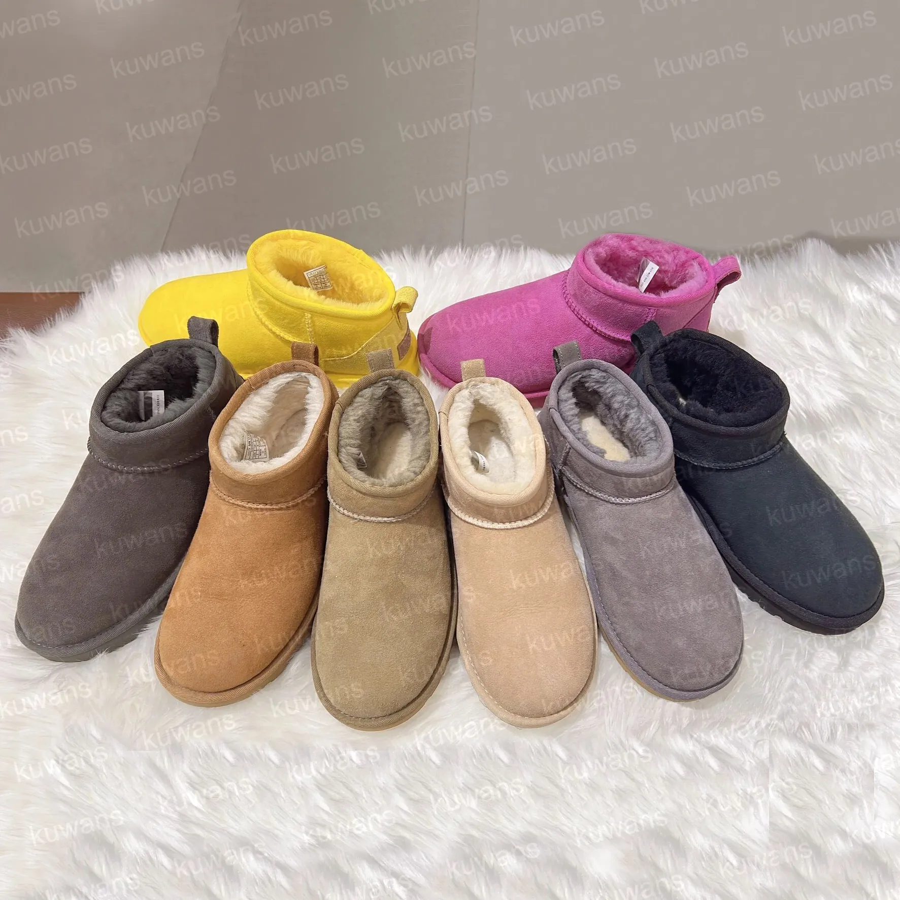 Designer Klassieke Ultra Mini Laarzen Sneeuwlaarzen Platform Kort Dames Heren Bont Schapenvacht Tasman Tazz Kastanje Zand Mosterdzaad Beige Australische Winter Enkel