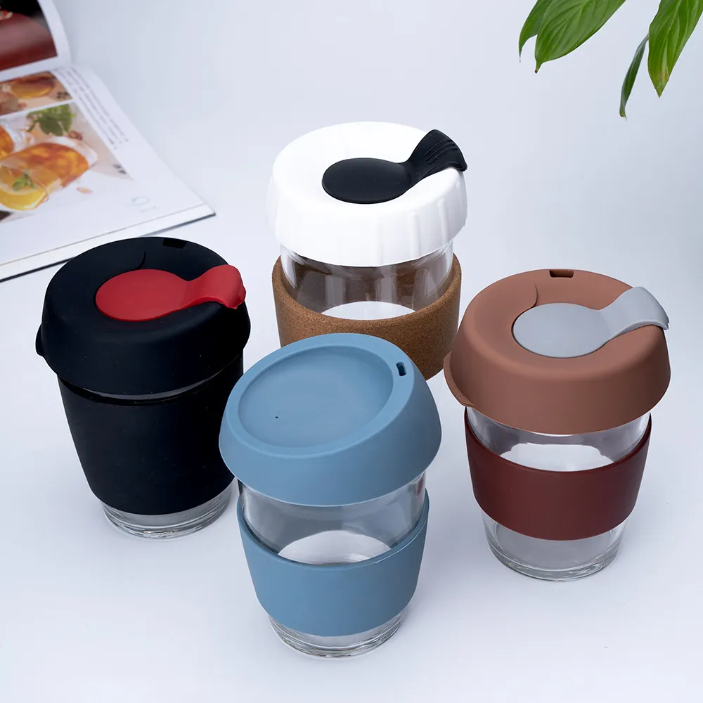 Silikon Cork Set Glass Coffee Cup med Cover Simple Fashion medföljande glas 454 ml Cork Coffee Cup