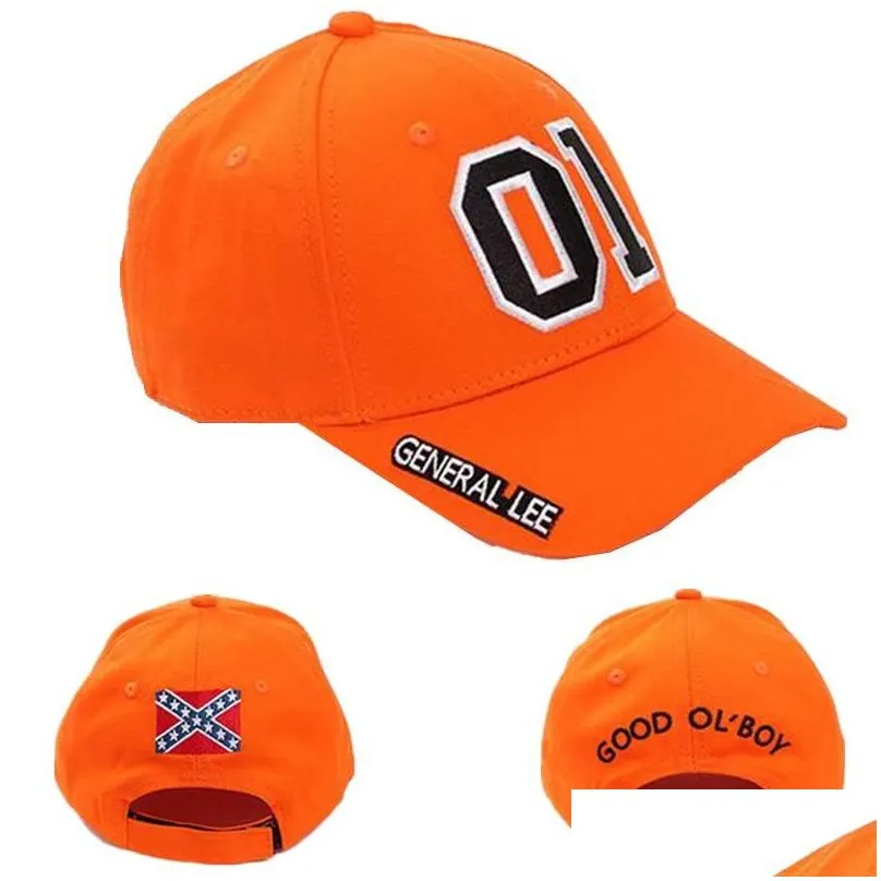Andere evenementenfeestjes Leveren General Lee 01 Cosplay Hat Borduurwerk Uni Cotton Orange Good Ol Boy Dukes Verstelbare honkbal Cap Drop de DHVT9