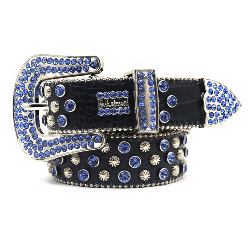 Genuine Leather Rhinestone Studded Belt with Smooth Zinc  display picture 2