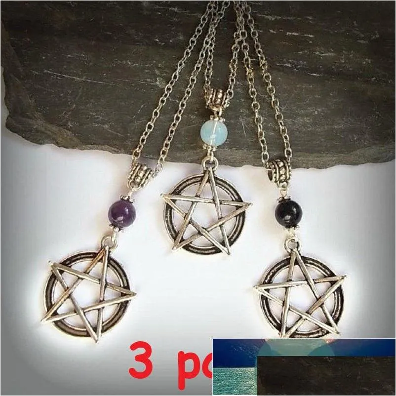 Colares pendentes 3 PCs/set pagan wicca contas pentagrama witch pentacle jóias wiccan jóias para mulheres preços de fábrica de presentes ex dhwnd