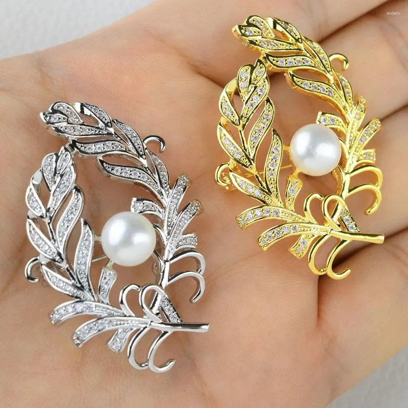 Broches Leaf Pins Vintage Style With Pearl Women Broch Wedding Accessories Juwelskraagbroches