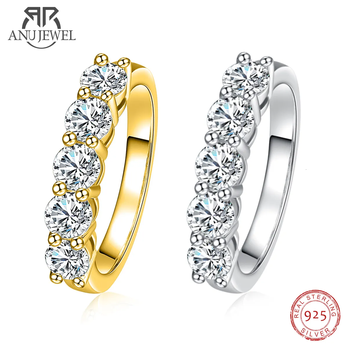 Wedding Rings AnuJewel 4mm D Color Band Ring 925 Sterling Silver 18K Gold Plated Engagament Wholesale 230816