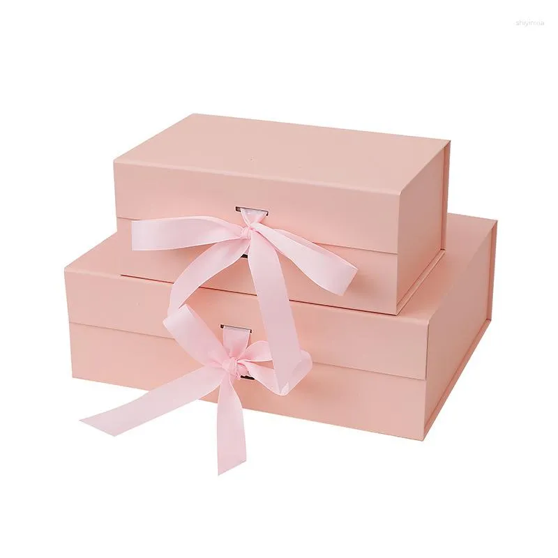 Gift Wrap Folding Box Magnet Flip Type Exquisite Storage Boxes Fancy Present GiftBox With Ribbon For Giving Birthday Wedding 1pcs