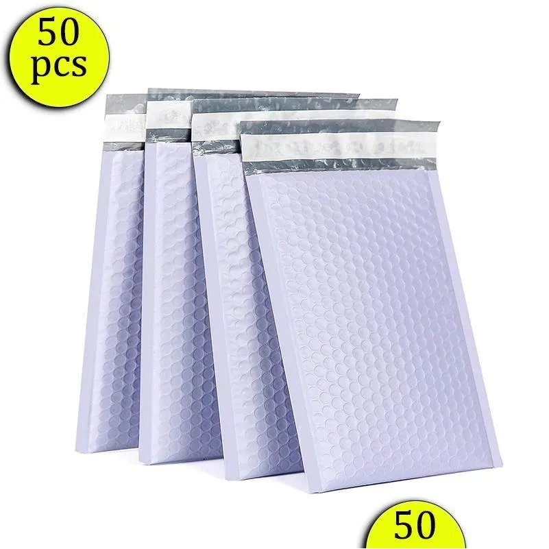 Sacchi da imballaggio all'ingrosso Lavender viola Bubble Mailer 50pcs Poly imbottiti Inviluppo di spedizioni per imballaggio Pad Pass per auto See Seal Drop Delive DHNQN