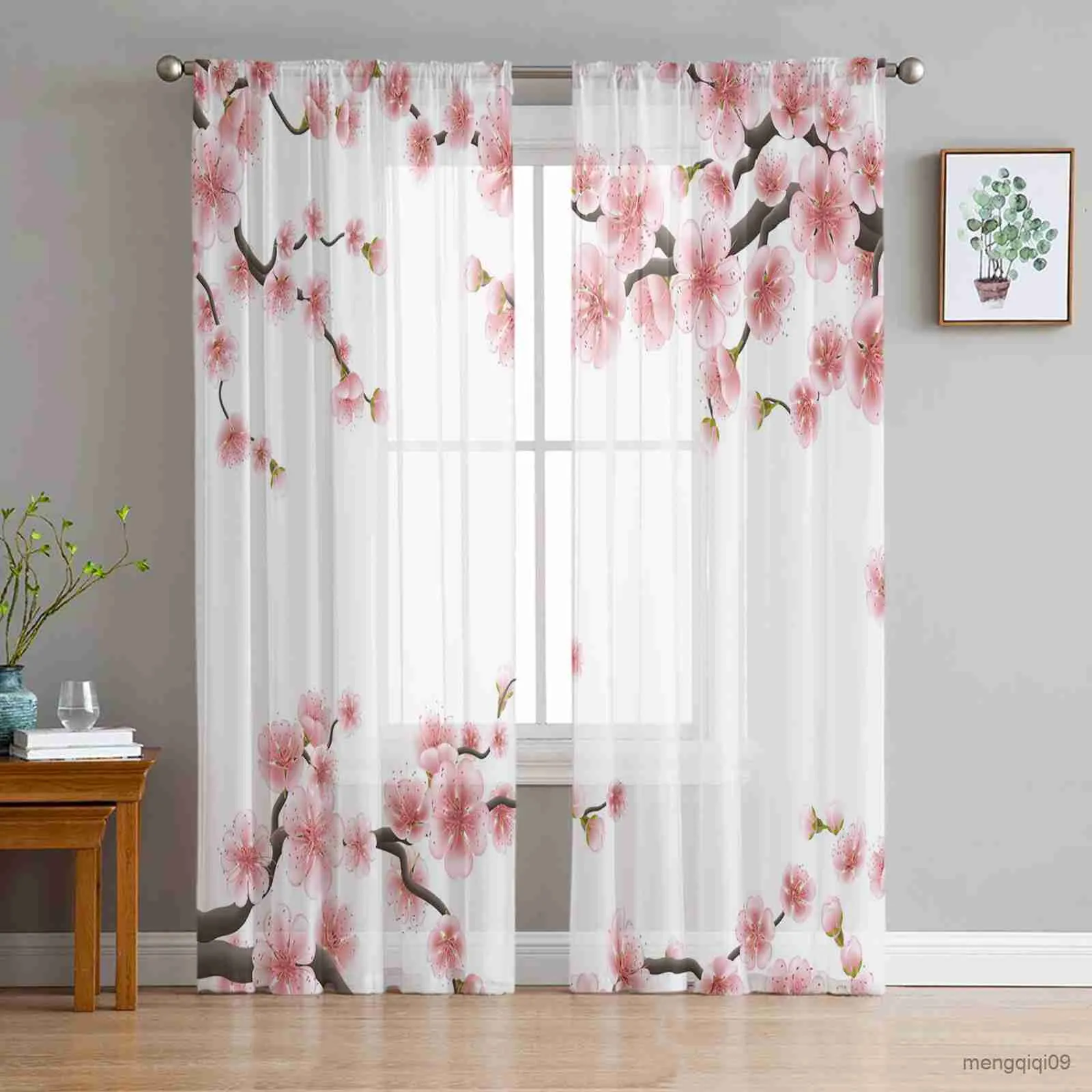 Curtain Flower Stamen Petals Red Brown Sheer Curtains for Living Room The Bedroom Decorative Curtain Drapes Tulle Curtains R230816