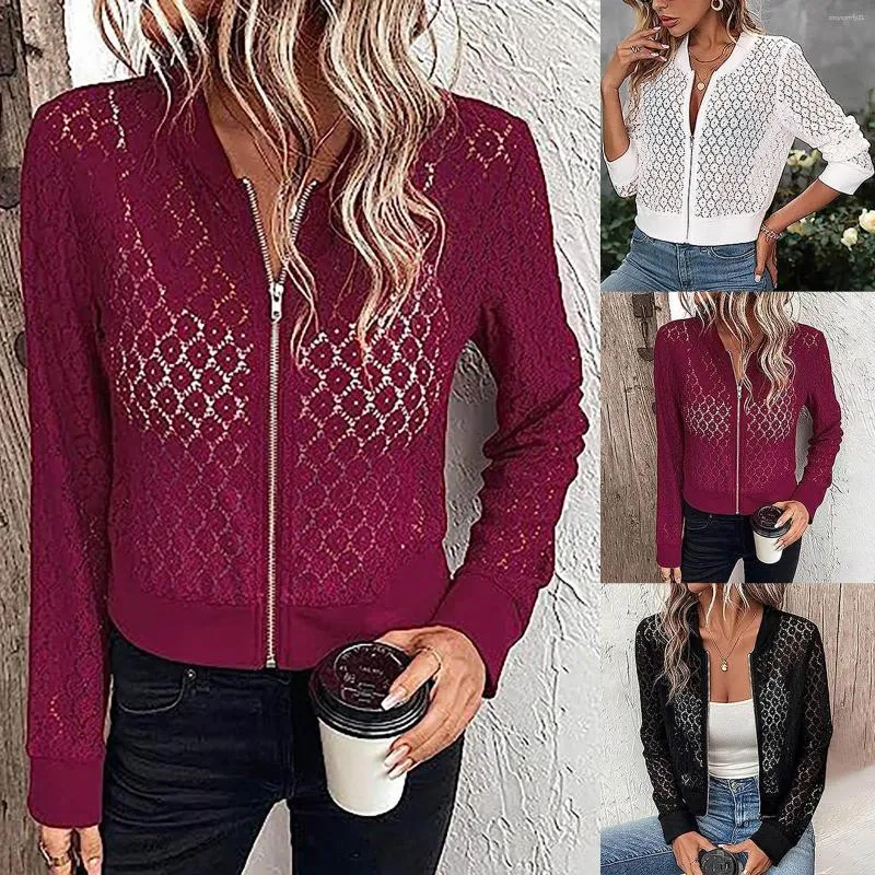 Womens Jackets Solid Transparent Lace Long Sleeve Zipper Front All Button Blouses Vintage Print Overshirt Turn Down Collar From 20 93 DHgate