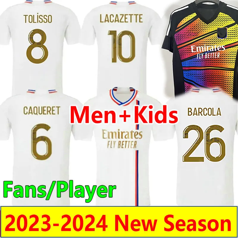 2023 Maillot Lyonnais CHERKI maglie da calcio tifosi giocatore versione 23 24 maillots de futol SARR BARCOLA TOLISSO CAQUERET JEFFINHO maglia da calcio uomo bambini uniformi