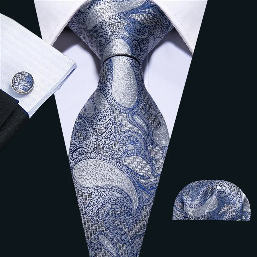 유럽 ​​창고 넥타이 세트 블루 페이즐리 남성 실크 전체 클래식 Jacquard Woven Necktie Pocket Square CuffLinks 웨딩 버스 244r