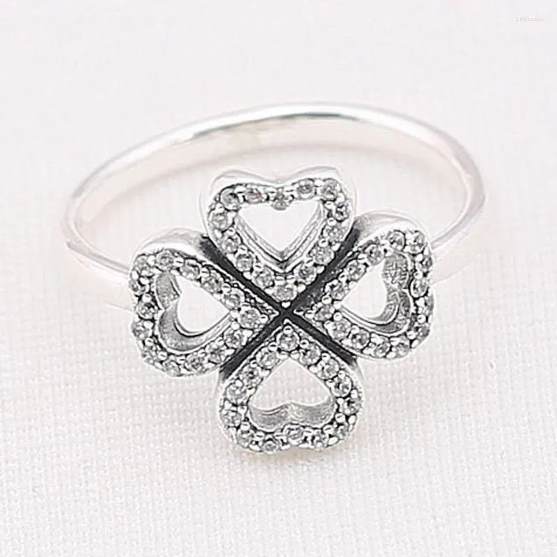 Cluster Rings Lucky Clover Flower Letals Ring для женщин подлинные S925 Серебряная серебряная леди ювелирные ювелирные изделия подарка