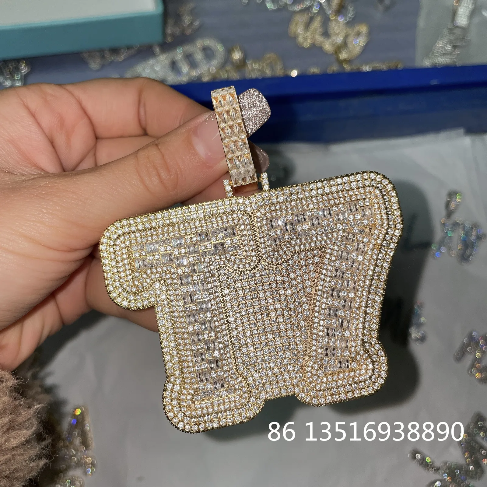 Customized Heavy Rock Rapper gold necklace with Big Baguette Customized Heavy Rock Rapper gold necklace with Big Baguette