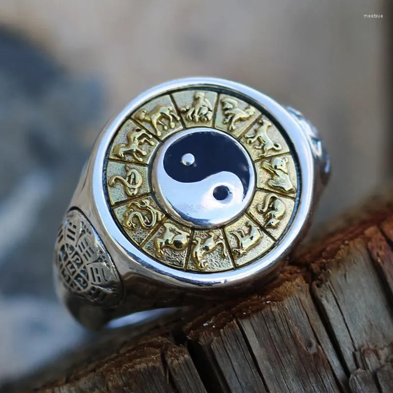 Anillos de clúster Classic Yin Yang Tai Chi Ring Zodiac Qian Kun Bagua Rotable Atentable Atentable Finger Regalo de joyería auspiciosa