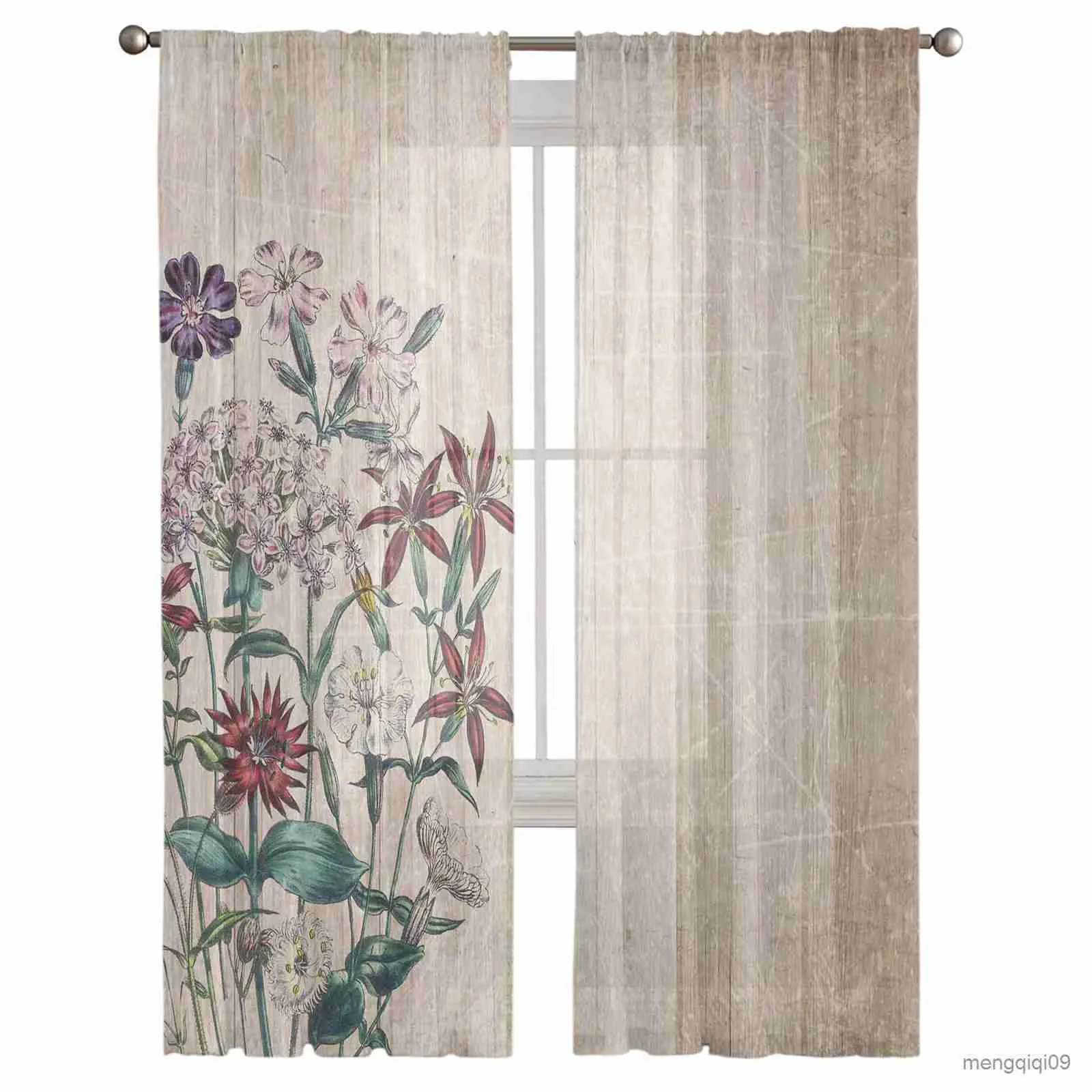 Rideau rétro fleur Grain de bois, rideaux transparents modernes pour salon chambre à coucher, rideaux en Tulle, rideau de fenêtre, cuisine, décor d'hôtel