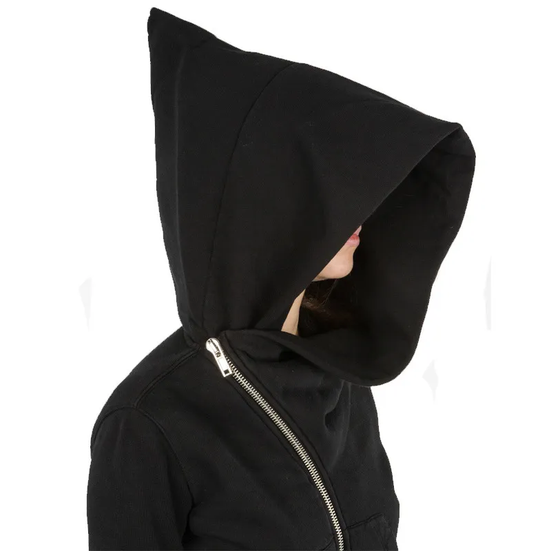 Мужские толстовины толстовок Wizard Hat Hat Countique Zipper Punk Rock Skateboard Streetwear Y2K Gothic Diagonal Zip up Black Cloak Hoodie Jacket для мужчин Женщины 230815