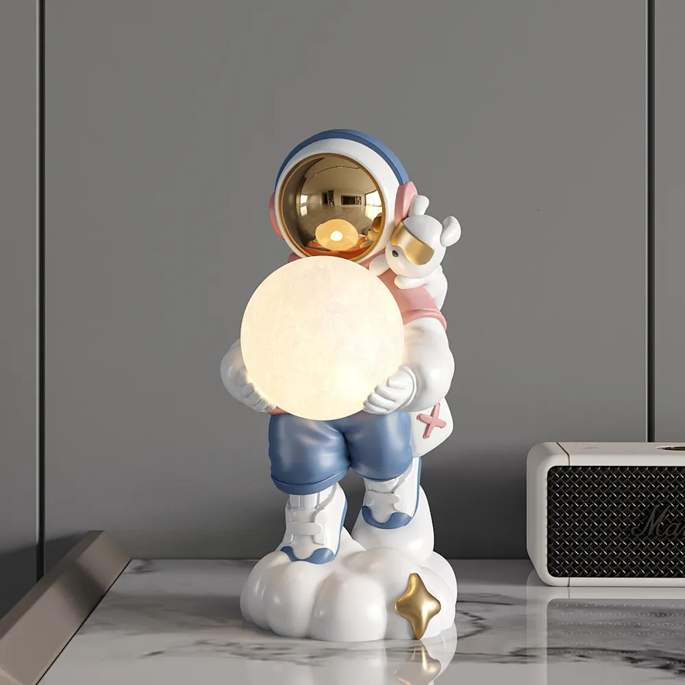 Dekoratif nesneler reçine astronot ay lamba süsleri yaratıcı orijinal işler sevimli işçilik güzel masaüstü dekor ev ofis dekorasyon hediyesi 230815