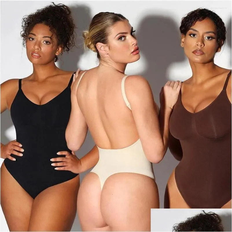 Women'S Shapers Skims Thong Low Back Seamless Bodysuit Dupes For Women  Tummy Control Slimming Sheath Push Up Thigh Slimmer Abdomen D Dhzqb