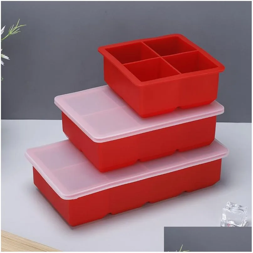 Barverktyg Sile Ice Square Mods With Dust-Proof Er Tray Large Capacity Cube Mold Mix Colors Drop Delivery Home Garden Kitchen Dining B DHHCX