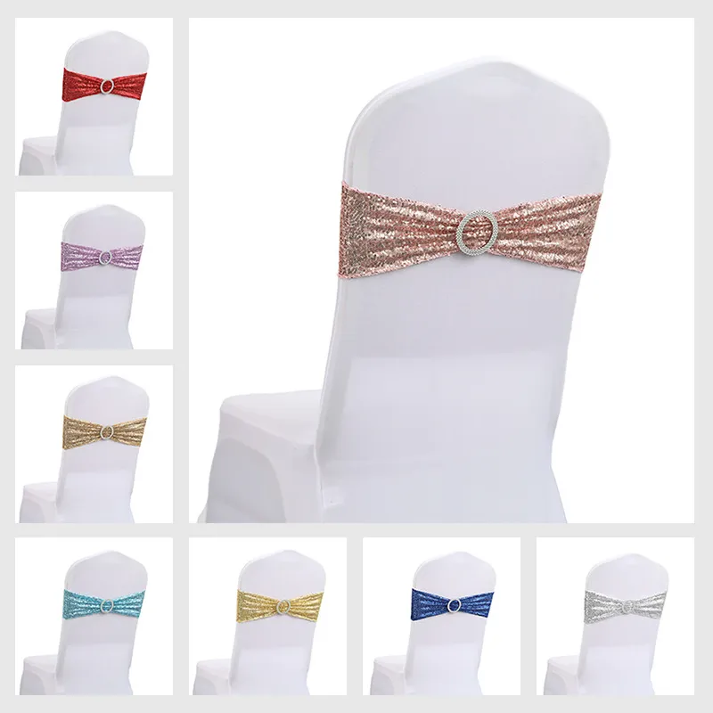 Paljettstol Sashes Elastic Knot Bands Wedding Chair Decoration Chair Bows For Party Banquet Event