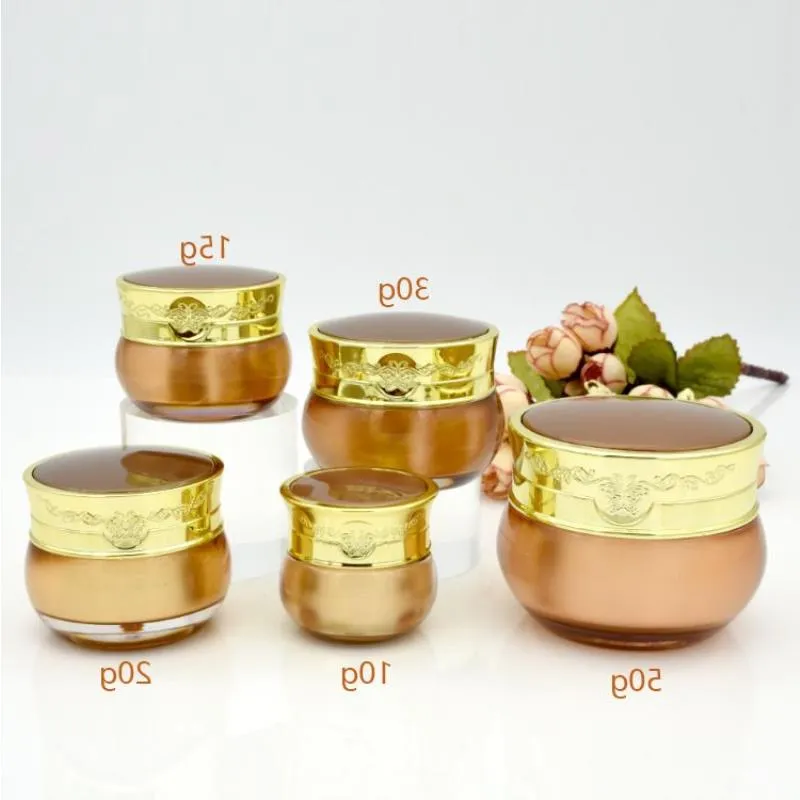 10 15 20 30 50 ml leere goldene, fillbare Acryl -Make -up -Kosmetik -Gesichtscreme -Lotion -Jar -Topfflaschenbehälter mit Auskleidungen und Schrauben PBKL