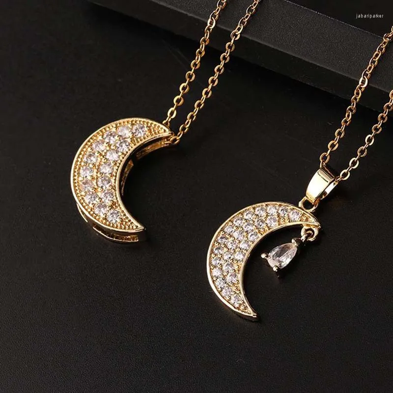 Pendant Necklaces Women's Luxury Moon Necklace Aesthetic Design Neck Chain Vintage Full Out Crystal Choker Trendy Fashion Jewelry