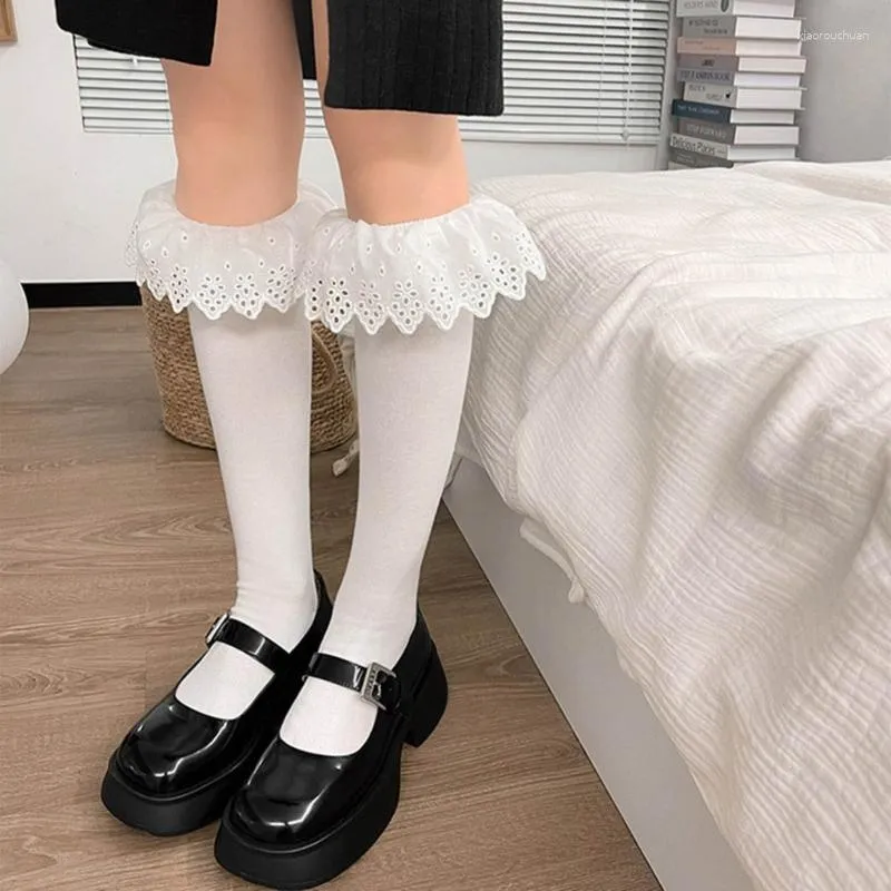 Women Socks Delicate Girls Breathable Calf Summer Pleated Trim Stocking Antiskid Under Dress Mid-Calf Sock