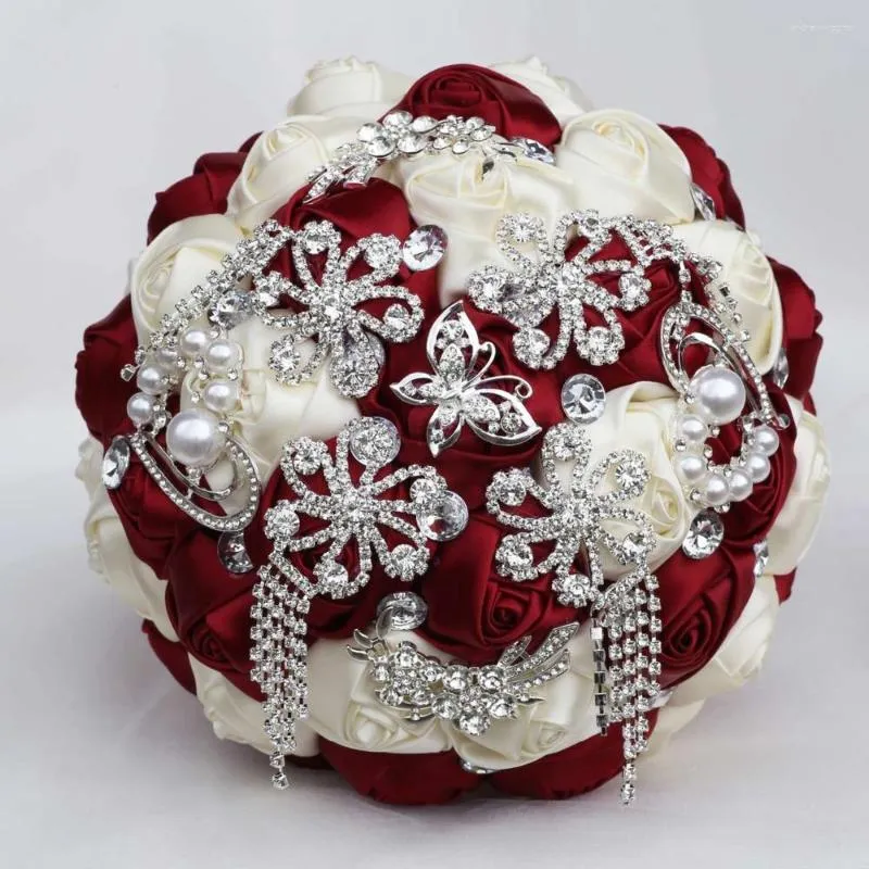 Bröllopsblommor Handgjorda bukett Silk Ribbon Bridal Bouquets Artificial For Brides Bridesmaid W2285N