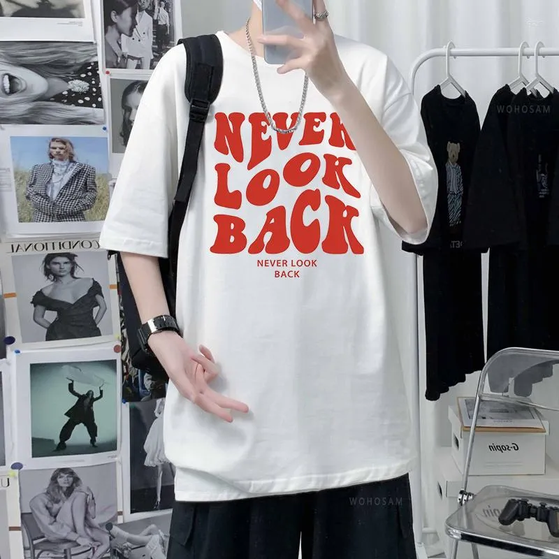 Moletons masculinos hever olha para trás slogan camiseta coreana versão coreana letra impressão de moda de moda superdimensionadas tees casuais mangas curtas camisetas