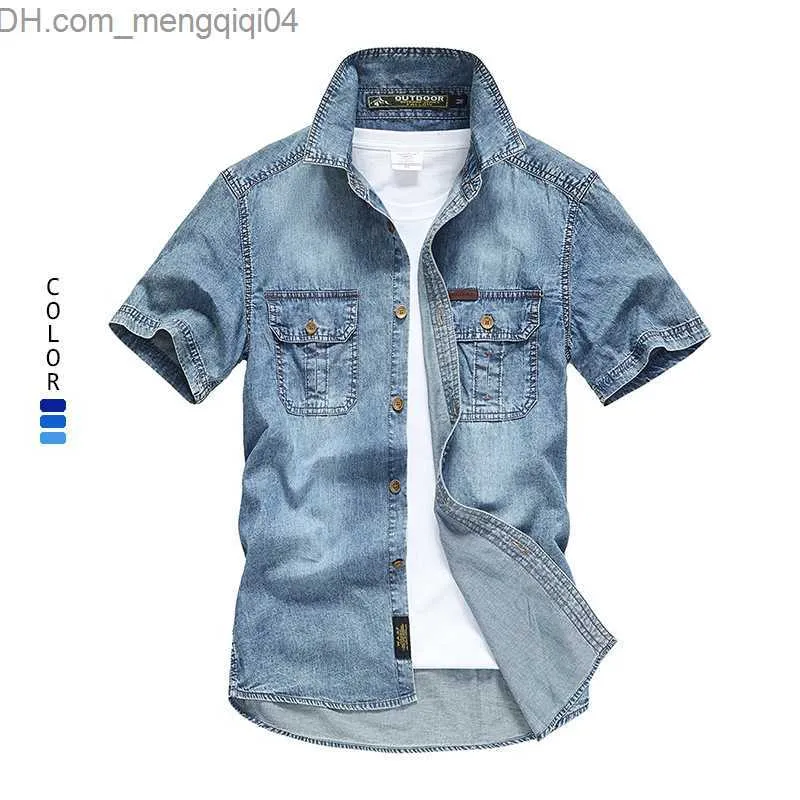 Men's Jackets Summer short sleeved denim shirt Men's work clothes short sleeved denim shirt Z230817